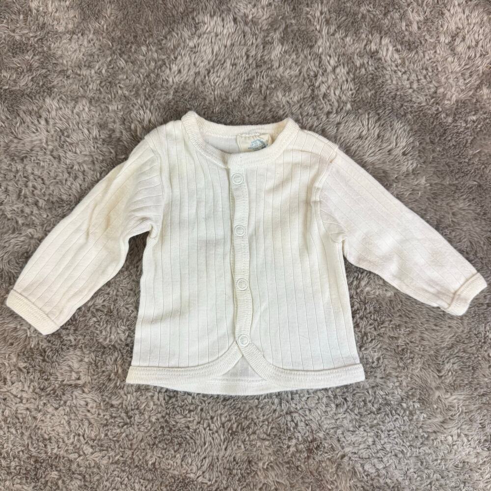 Vintage Ribbed Newborn Shirt Button Cotton Cardigan Dundee Natural Baby Boy Girl